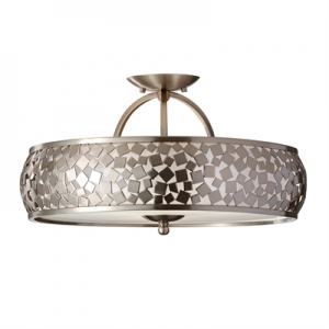 A striking and contemporary semi flush light complete with classical curves and hand welded mosaic