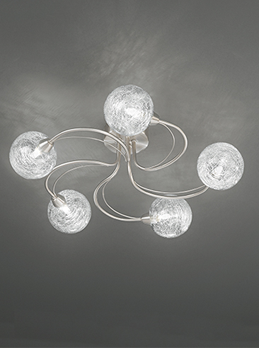 0008217_sblfff38_5l 5 Light Stunning satin nickel flush fitting with clear glass spheres
